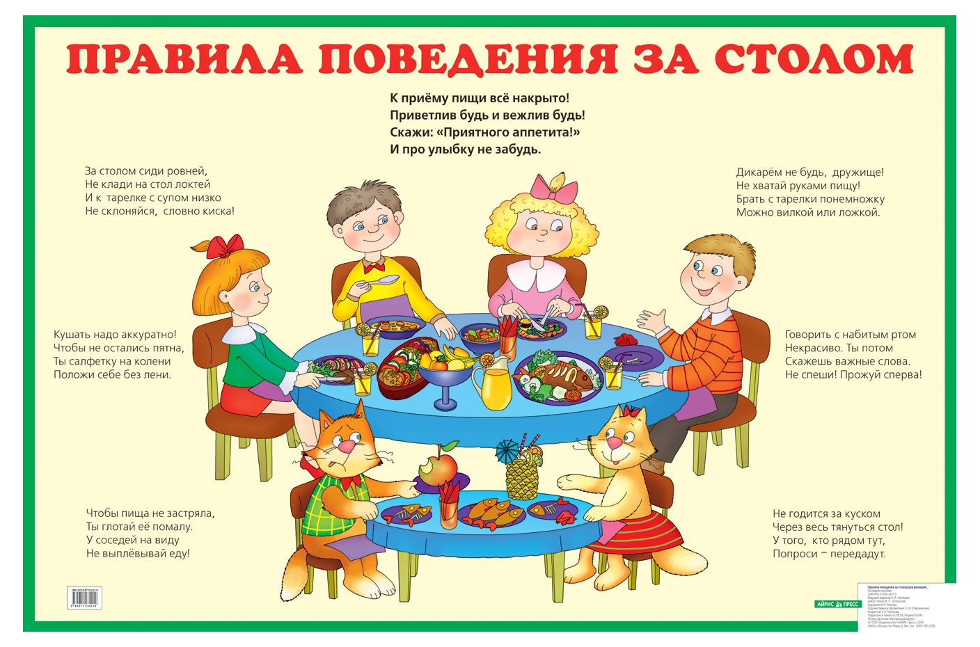 Плакат правила поведения за столом детей дошкольников